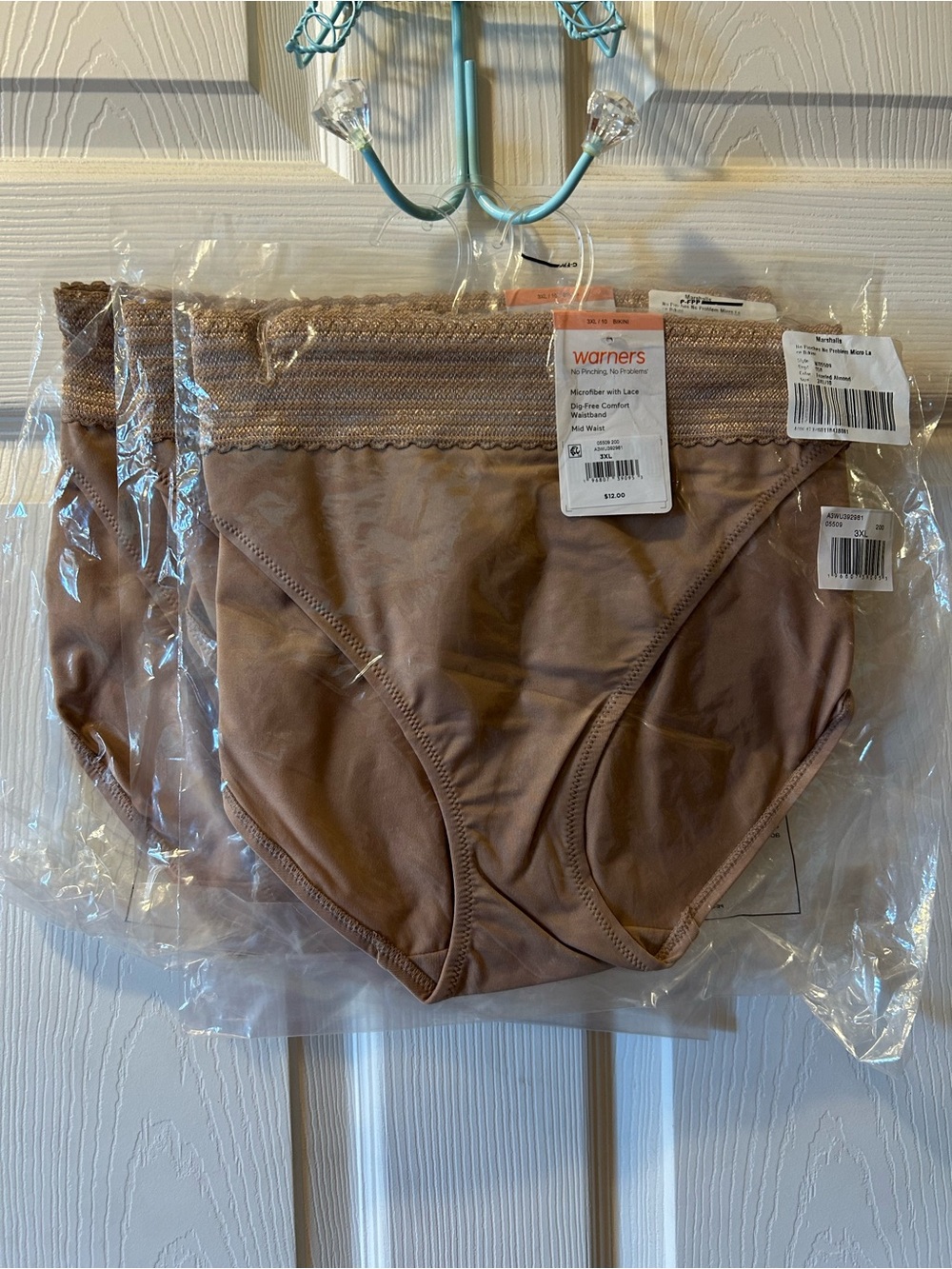 Warner's 3 Pair 3XL Women's Tan Lace Bikini Panties NWT